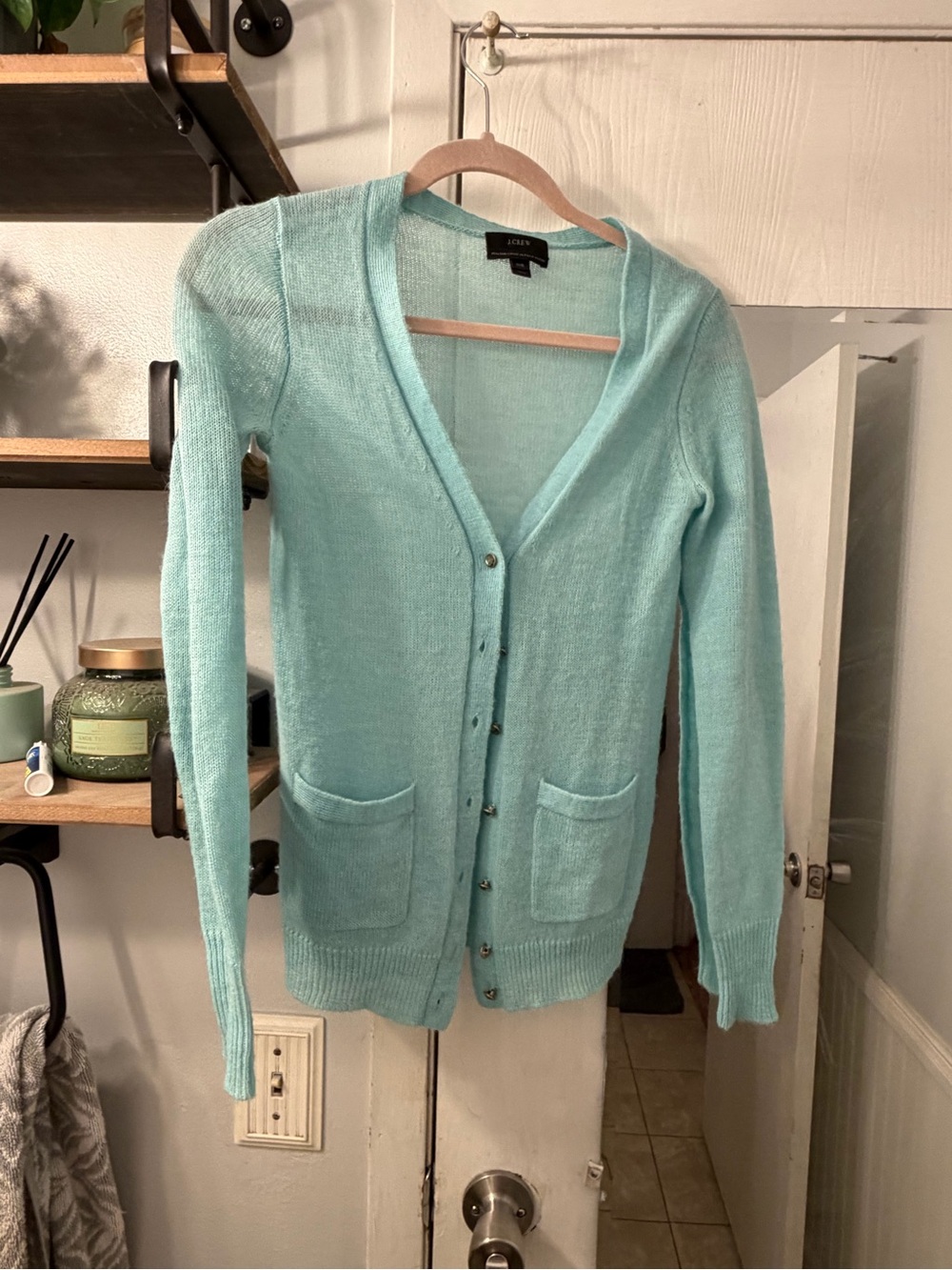J. Crew Alpaca Mint Green V-Neck Button Front Cardigan